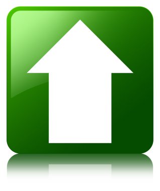 Ok simgesi parlak yeşil yansıyan kare düğme upload