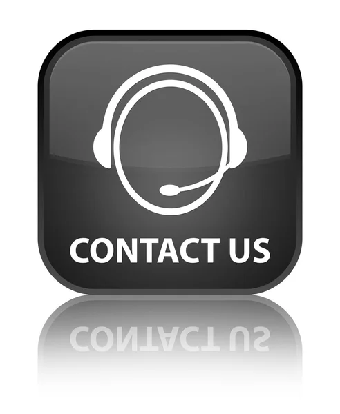 Kontaktieren Sie uns (Kundenbetreuungs-Symbol) glänzend schwarz reflektiert quadratische Taste — Stockfoto