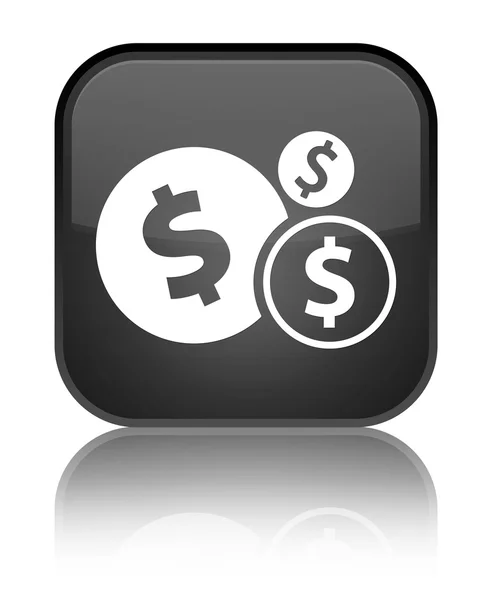 Οικονομικών (εικονίδιο με το σύμβολο του δολαρίου) αντανακλάται γυαλιστερό μαύρο τετράγωνο κουμπί — Φωτογραφία Αρχείου