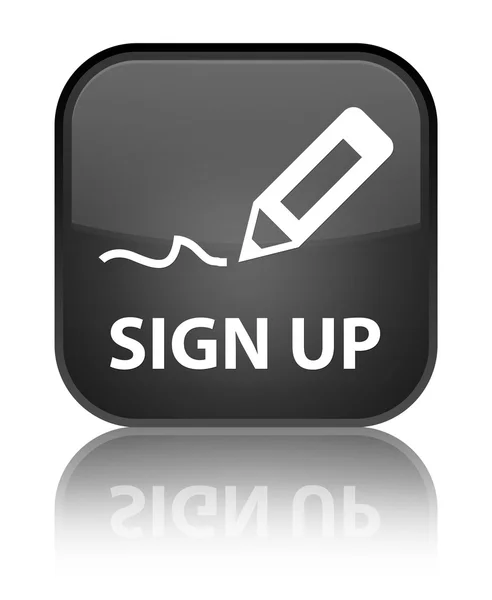 Sign up glossy black reflected square button — Stock Photo, Image