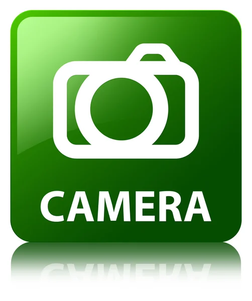 Camera glossy green reflected square button — Stock Photo, Image