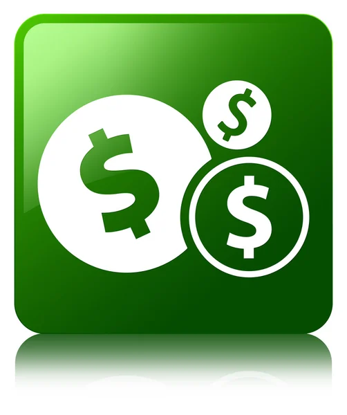 Finanças ícone sinal dólar brilhante verde refletido botão quadrado — Fotografia de Stock