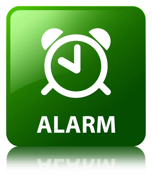 Alarm glossy green reflected square button — Stock Photo, Image