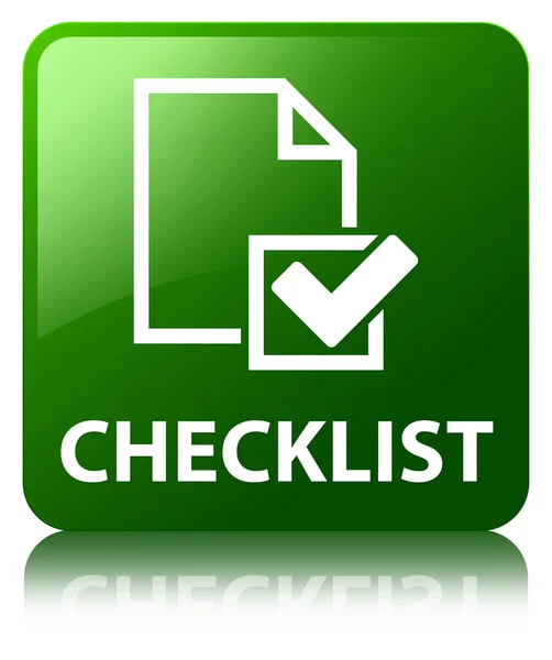 Checklist glossy green reflected square button — Stock Photo, Image