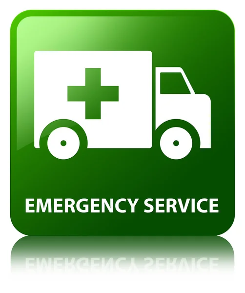Servicio de emergencia brillante verde reflejado botón cuadrado — Foto de Stock