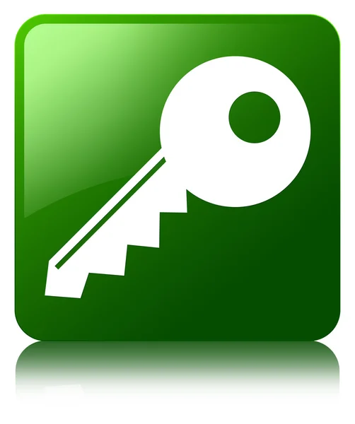 Ícone chave verde brilhante refletido botão quadrado — Fotografia de Stock