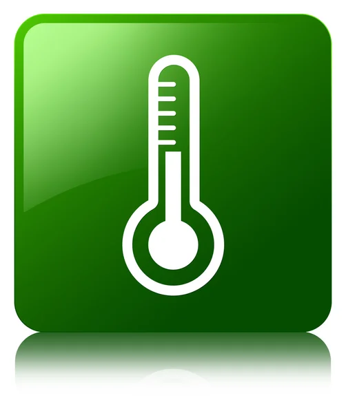 Termometre simgesi parlak yeşil kare düğme yansıyan — Stok fotoğraf