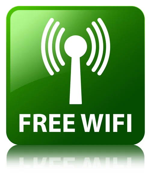 Free wifi (wlan network)  glossy green reflected square button — Stock Photo, Image