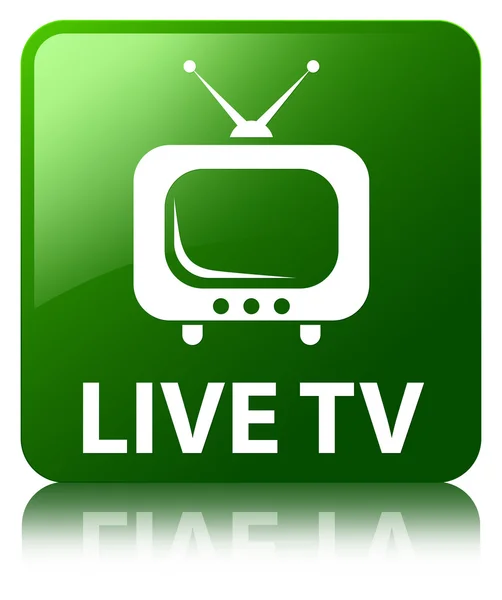 Live tv glossy green reflected square button — Stock Photo, Image