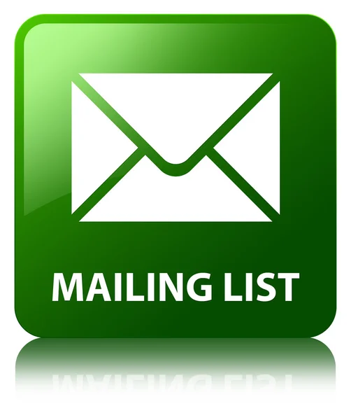 E-posta listesi parlak yeşil kare düğme yansıyan — Stok fotoğraf
