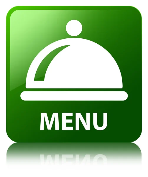 Menu (icona del piatto alimentare) pulsante quadrato riflesso verde lucido — Foto Stock