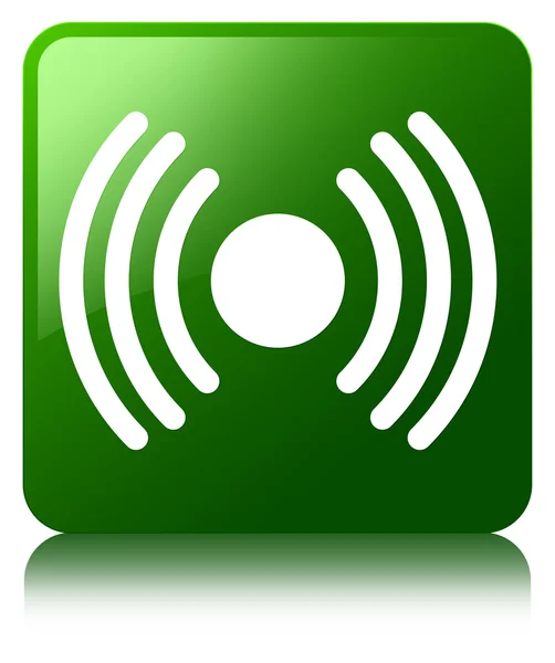Ícone de sinal de rede verde brilhante refletido botão quadrado — Fotografia de Stock