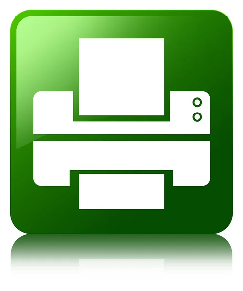 Ícone de impressora verde brilhante refletido botão quadrado — Fotografia de Stock
