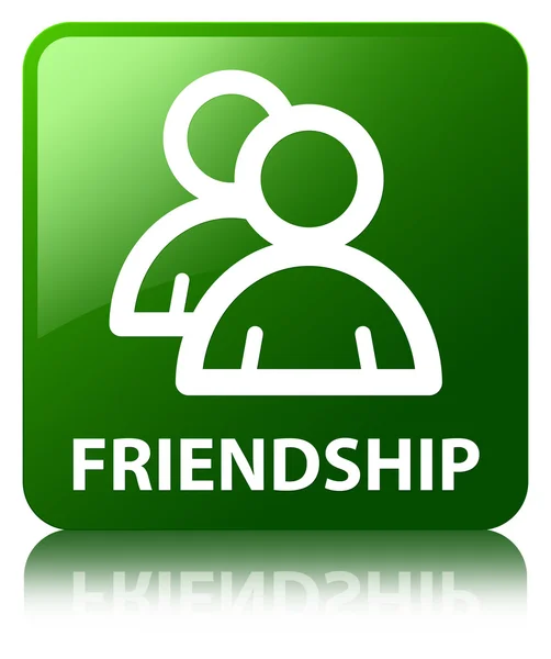 友谊 (组图标) 光泽绿色反映的方形按钮 — 图库照片