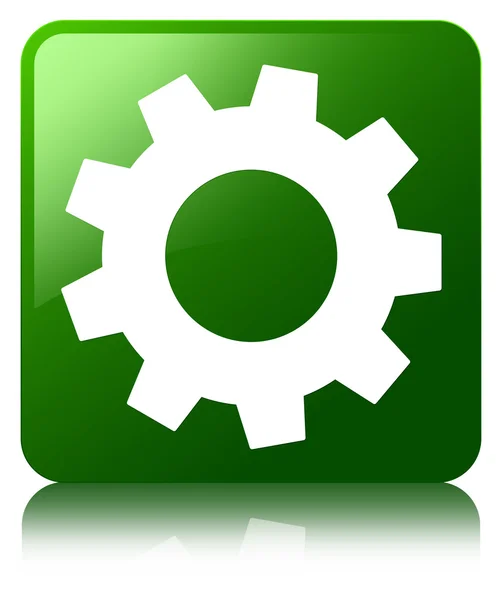 Ícone de configuração verde brilhante refletido botão quadrado — Fotografia de Stock