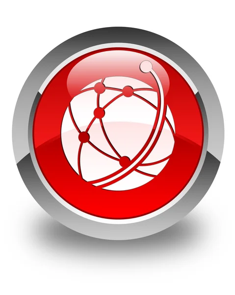 グローバル ネットワーク アイコンの光沢のある赤い丸ボタン — ストック写真