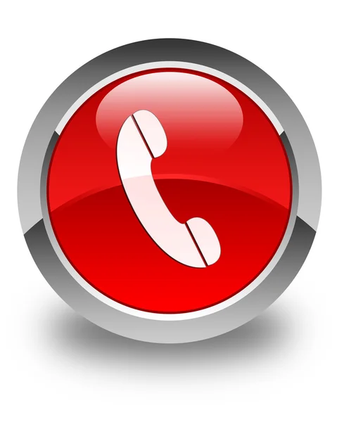 Icono del teléfono en el botón redondo rojo brillante —  Fotos de Stock