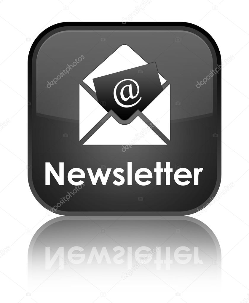 Newsletter glossy black reflected square button