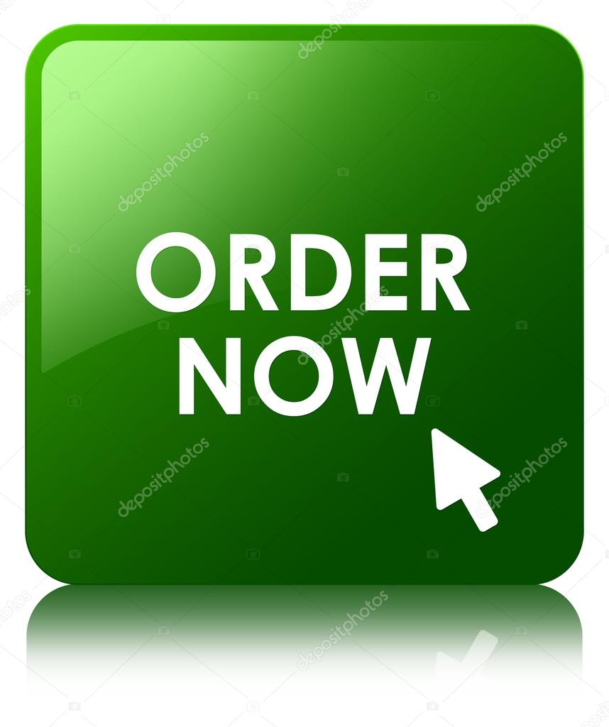Order now (cursor icon) glossy green reflected square button