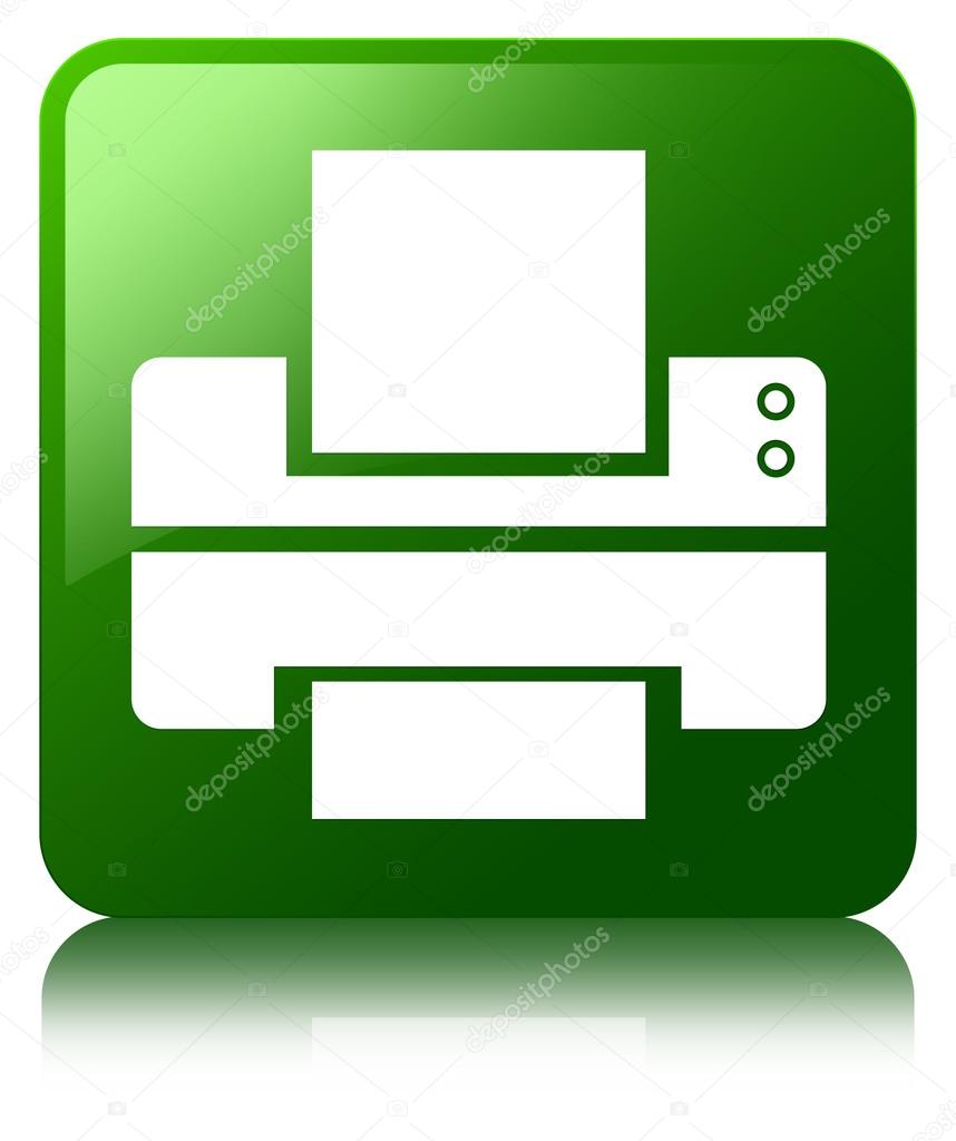 Printer icon glossy green reflected square button