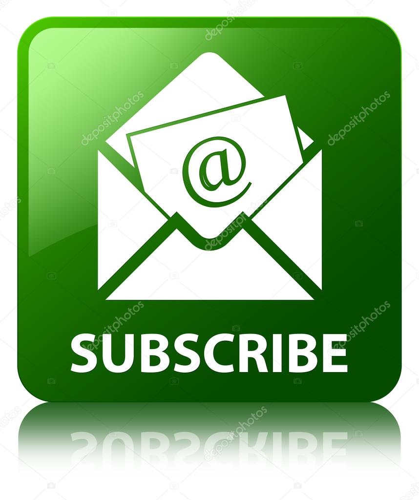Subscribe (newsletter email icon) glossy green reflected square 