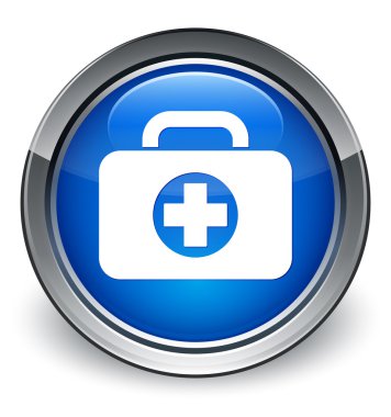 İlk yardım kiti (ilk yardım çantası) kutsal kişilerin resmi parlak mavi düğme