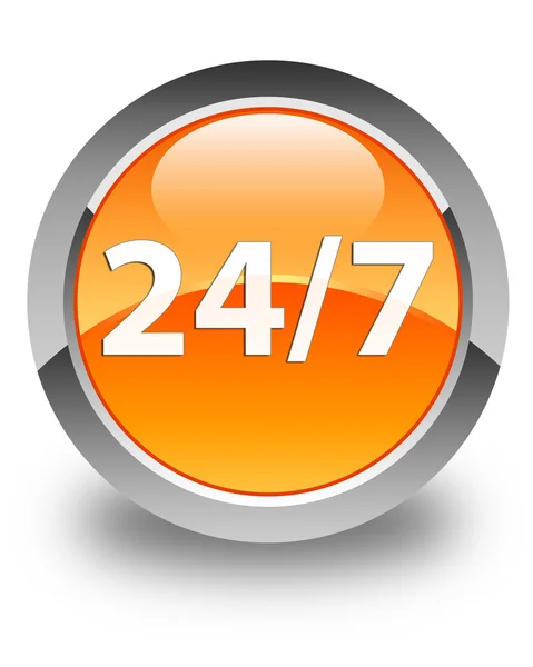 24by7 ícone laranja brilhante botão redondo — Fotografia de Stock