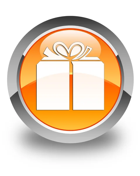 Gift box icon glossy orange round button — Stock Photo, Image