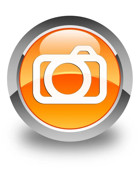 Icona della fotocamera arancio lucido pulsante rotondo — Foto Stock