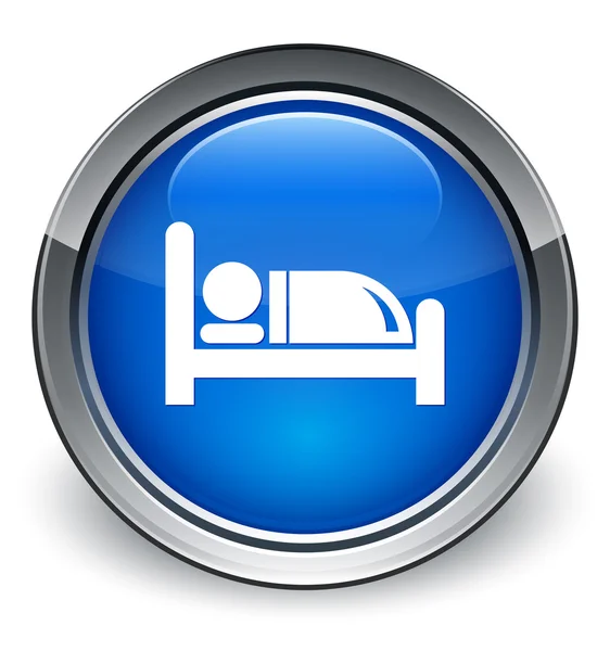 酒店床上图标有光泽的蓝色按钮 — 图库照片