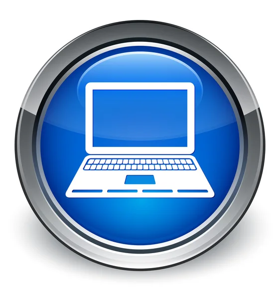 笔记本电脑图标有光泽的蓝色按钮 — 图库照片
