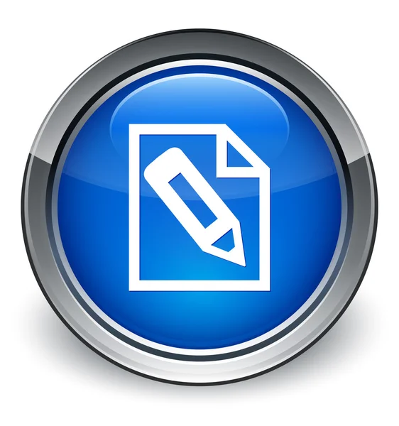 Lápiz en el icono de la página brillante botón azul —  Fotos de Stock