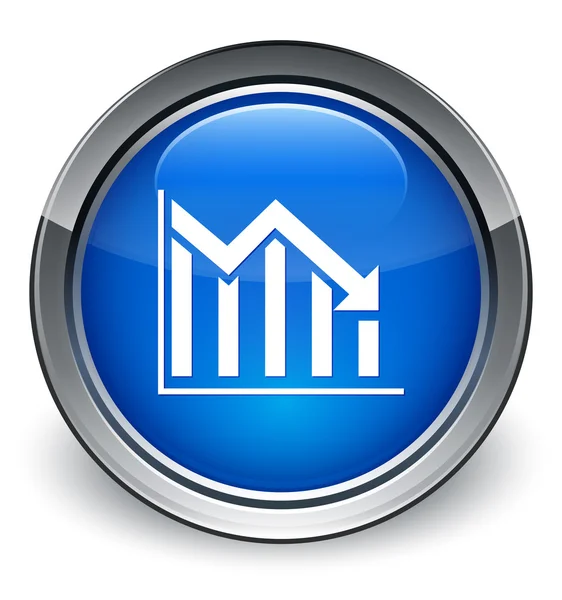 Statistiche giù icona pulsante blu lucido — Foto Stock