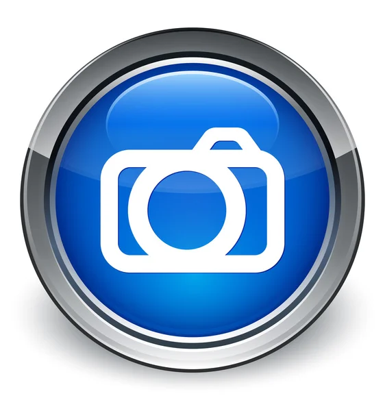 Tombol biru mengkilap ikon kamera — Stok Foto