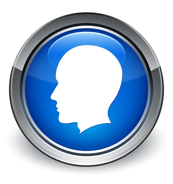 Κεφάλι (άνθρωπος πρόσωπο) εικονίδιο γυαλιστερό μπλε κουμπί — Φωτογραφία Αρχείου