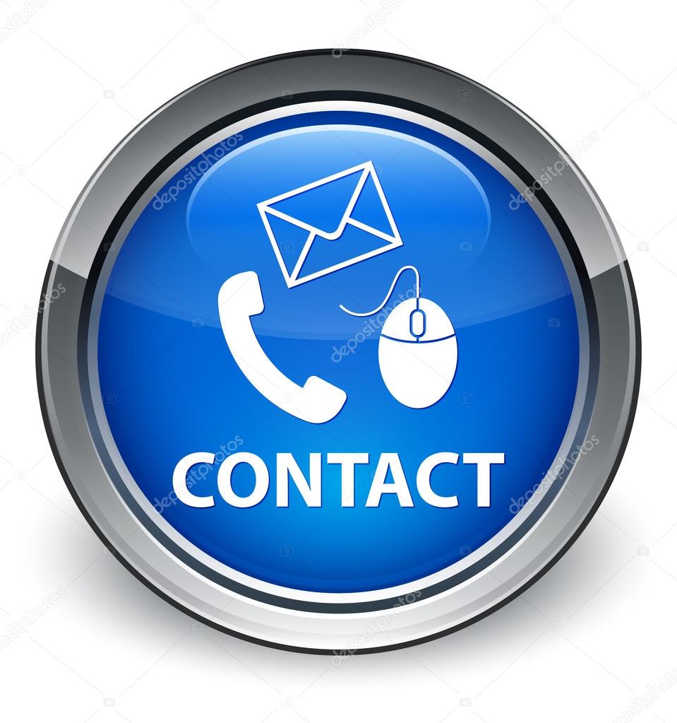 Contact us (mouse, phone and email) icon glossy blue button