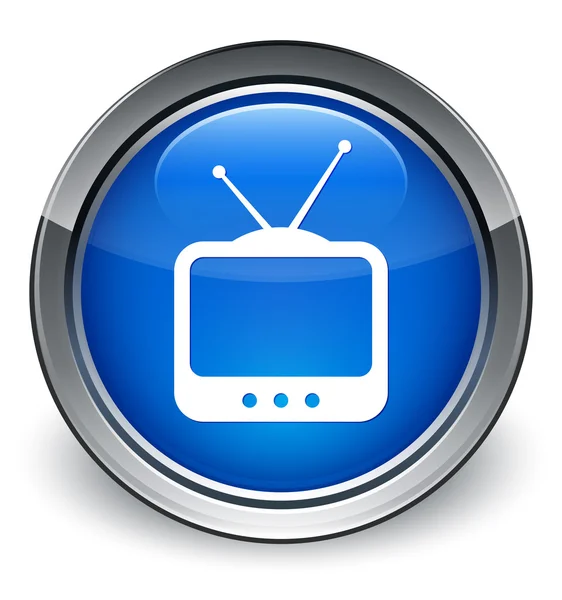 Icono de televisión brillante botón azul —  Fotos de Stock