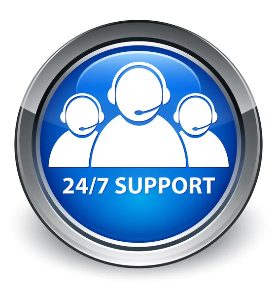 24by7 Supporto dell'icona del team di assistenza clienti pulsante blu lucido — Foto Stock
