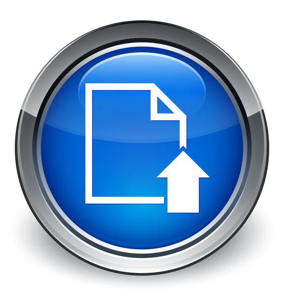 Unggah ikon dokumen mengkilap tombol biru — Stok Foto