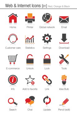 Web ve Internet Icons 01 (kırmızı, turuncu ve siyah set)
