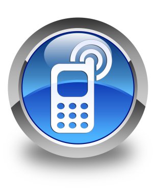 Cep telefonu zil simgesini parlak mavi yuvarlak düğmesi