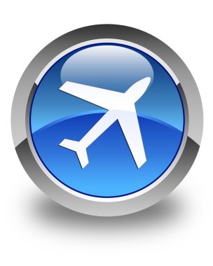 Uçak simgesi parlak mavi yuvarlak düğme