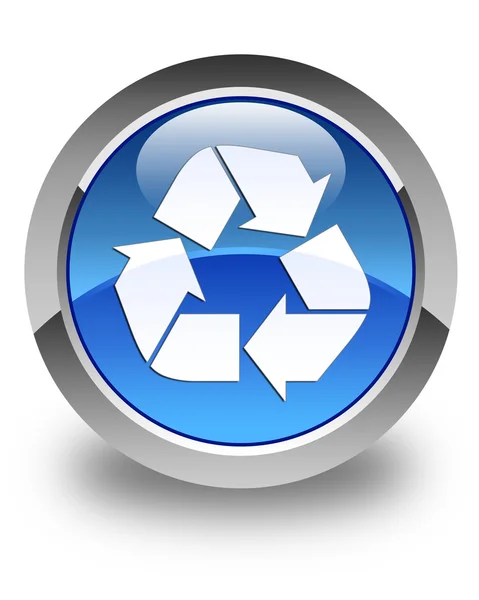 Recycling-Symbol glänzend blauen runden Knopf — Stockfoto