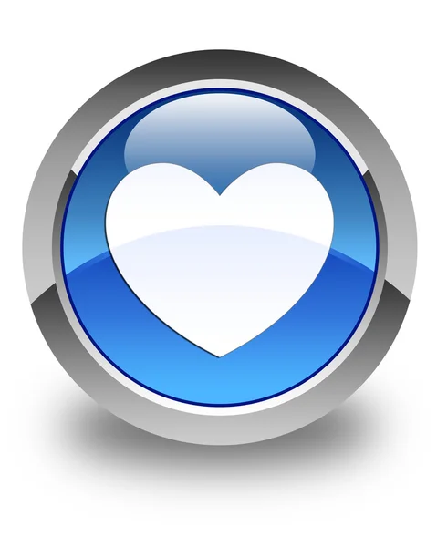 Значок серця глянцева синя кругла кнопка — стокове фото