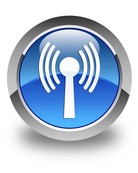 WLAN ağ simgesi parlak mavi yuvarlak düğmesi — Stok fotoğraf