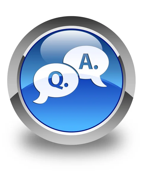 Pergunta resposta ícone bolha azul brilhante botão redondo — Fotografia de Stock