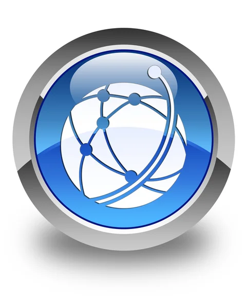グローバル ネットワーク アイコンの光沢のある青い丸ボタン — ストック写真