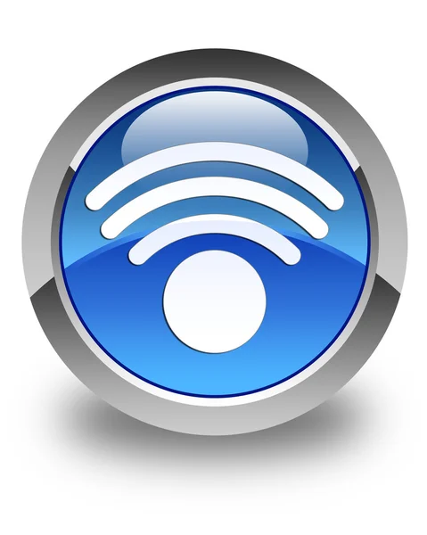 Ikon jaringan sinyal Wifi mengkilap tombol bundar biru — Stok Foto