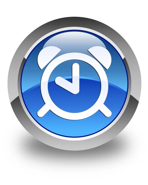Reloj despertador icono brillante botón redondo azul —  Fotos de Stock