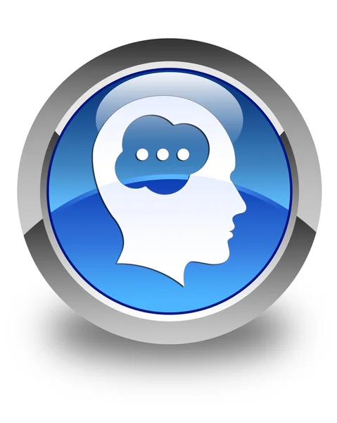 Brain head icon glossy blue round button — Stock Photo, Image